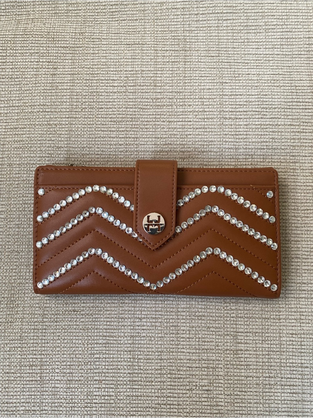 Brown Quilted Rhinestoned Chevron Wallet NEW - Picture 3 of 6